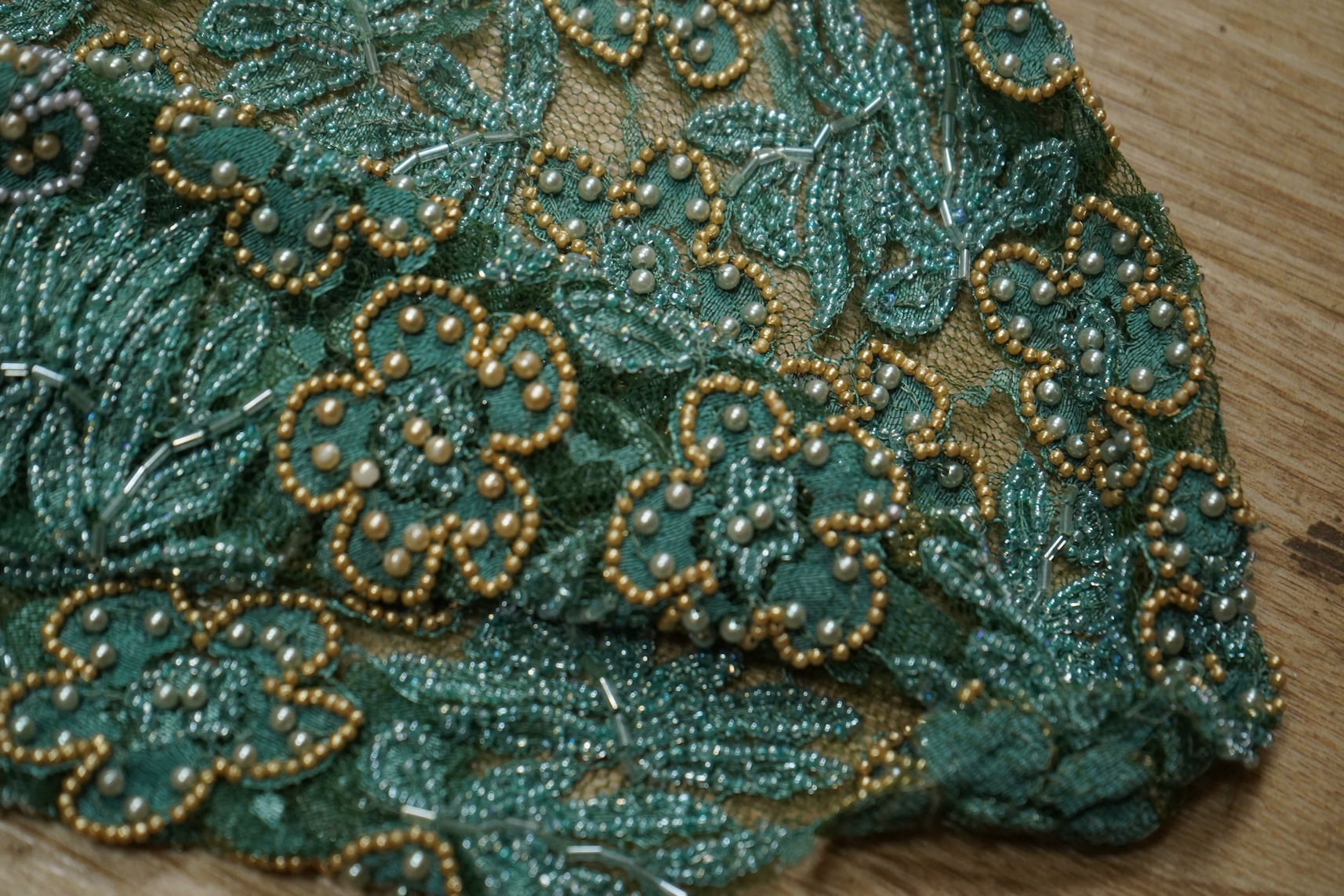 A beaded jacket, beadwork length and 1960's scarf